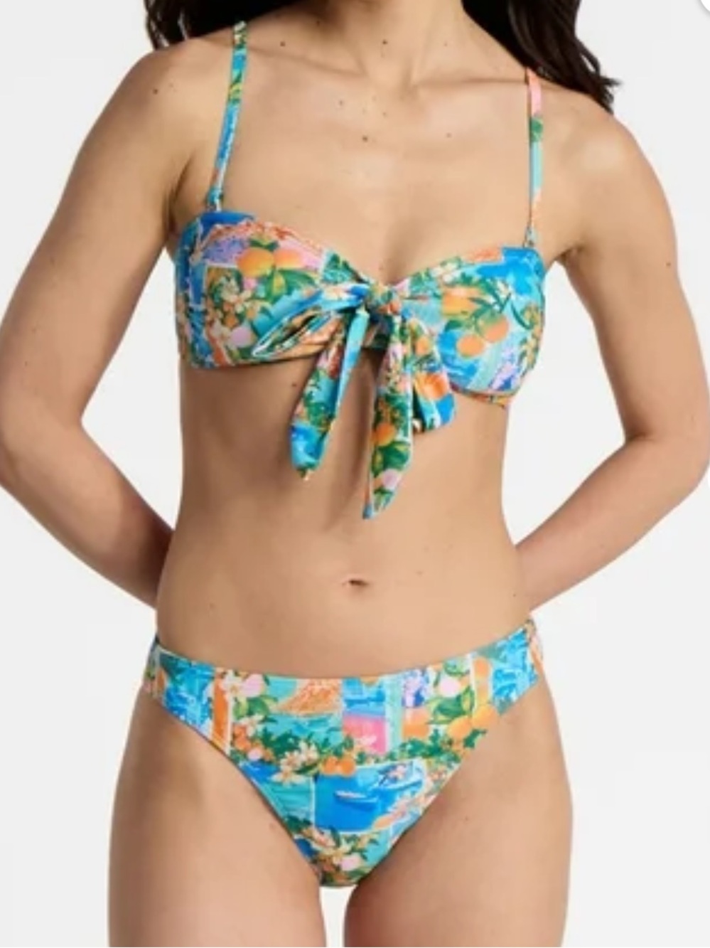 No Boundaries Turquoise Floral Tie-Front Bikini